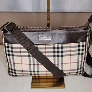 Burberry Novacheck Plaid Crossbody Bag With Brown Leather Accents